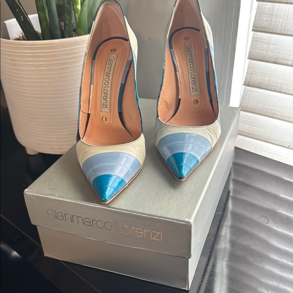 Gianmarco Lorenzi Blue and Cream Heels Sophisticated Style